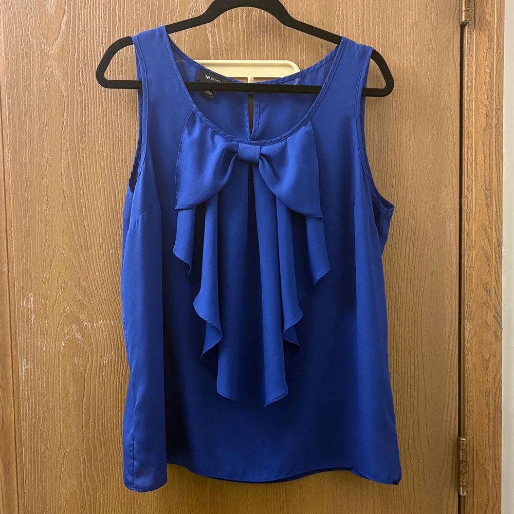 Blue Ruffle Bow Dressy Tank Top